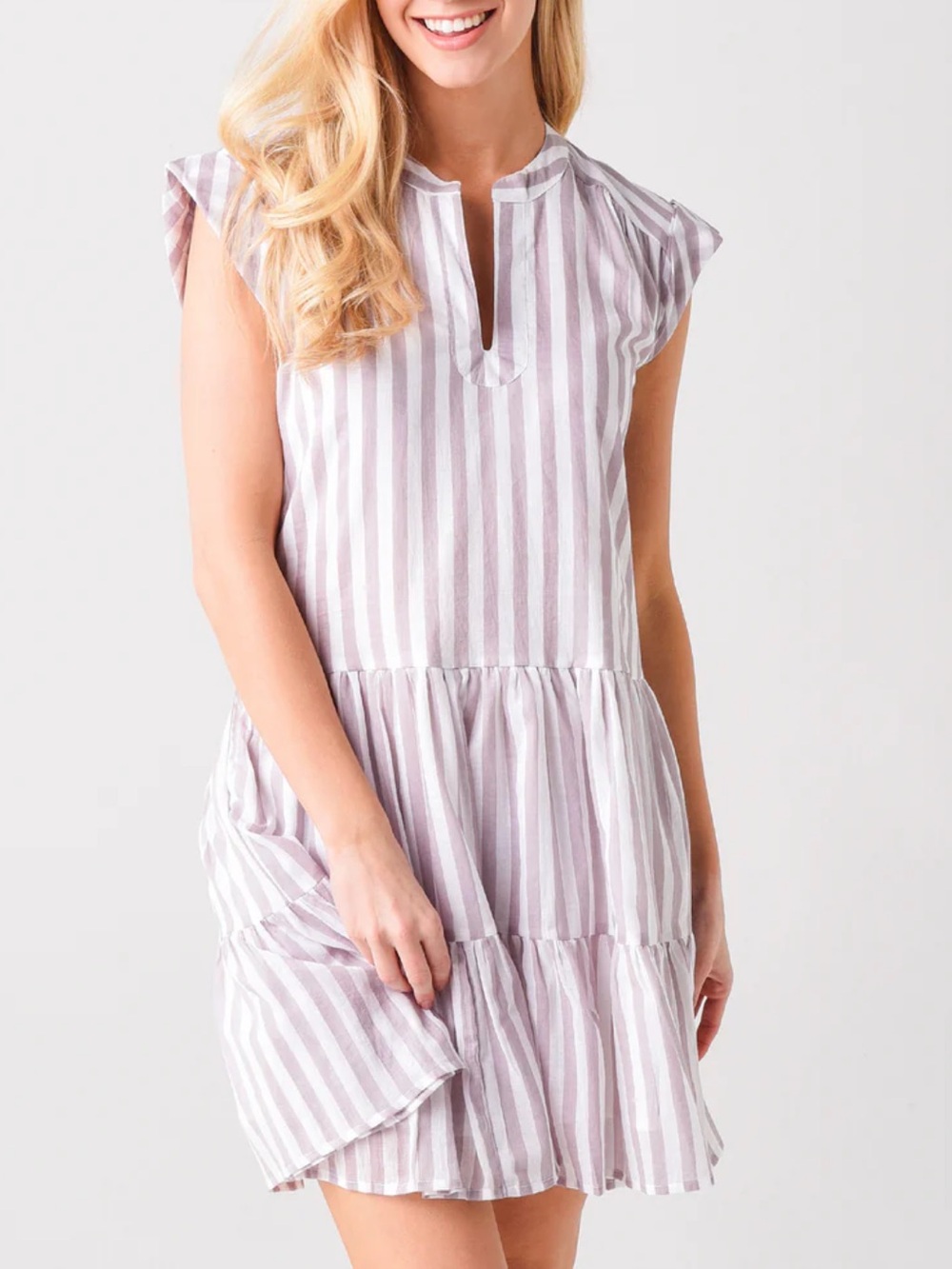Oliphant Tan-Striped Tiered Dress size medium
